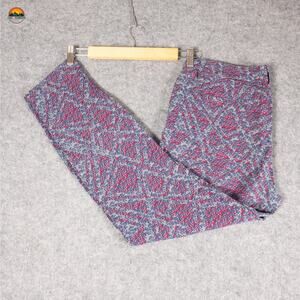 Cabi Skinny Ankle Pants Gray Flat Front Red Blue Floral Pockets Preppy Women's 8